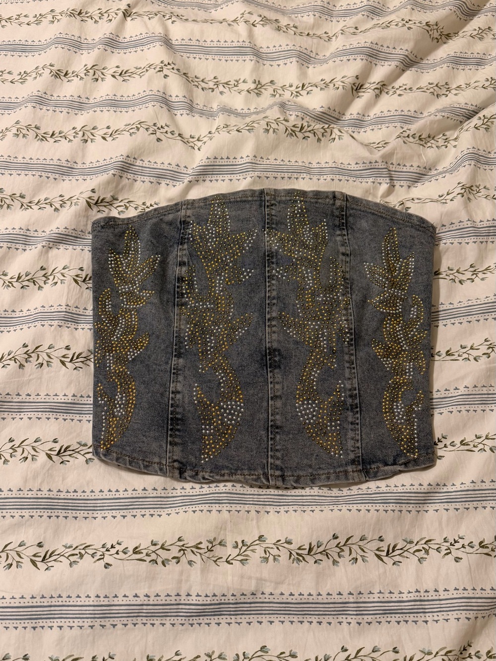 Embellished Denim Corset Top in with Gold and Silver Studs